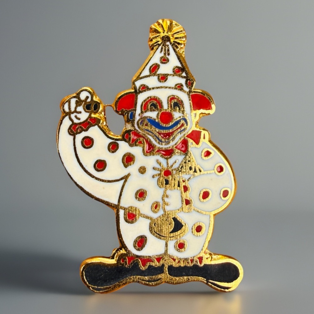 Vintage Goldtone Colorful Clown Enamel Pin